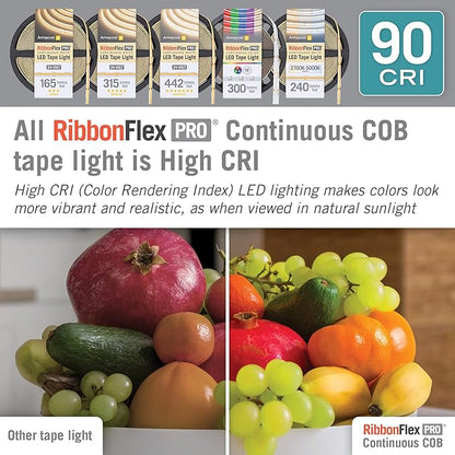 Armacost Lighting RibbonFlex Pro 24V White COB LED Strip Light Tape 4000K, 315 Lumens/Ft, 2.5M 172310
