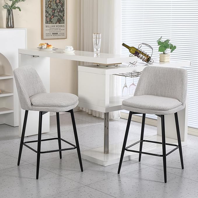 Modern Dining Chairs,Set of 2,Sturdy and Stylish,Simple Natural Design,Swivel Bar Stools with Back,Versatile Use in Kitchen Island Pub,Applicable to Front Porch,Garden,Patio,Reception Room,OffWhite-L