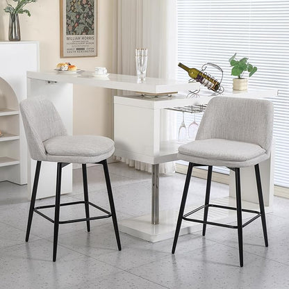 Modern Dining Chairs,Counter Height Swivel Bar Stools, 360° Swivel Upholstered Barstools with Solid Wood Frame, 26" Seat for Kitchen Island and Home Pub,Versatile Use,American Classic,White