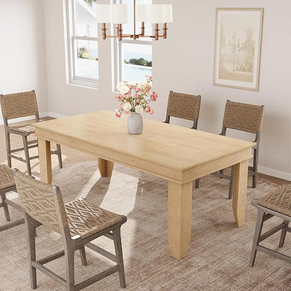 GarveeHome Farmhouse Dining Table for 6-8 People, 71 in Long Kitchen Tables with Wooden Sturdy Frame, 6 ft Large Rectangular Dinner Table for Dining Room, Kitchen (Natural, 71" Non-extendable)