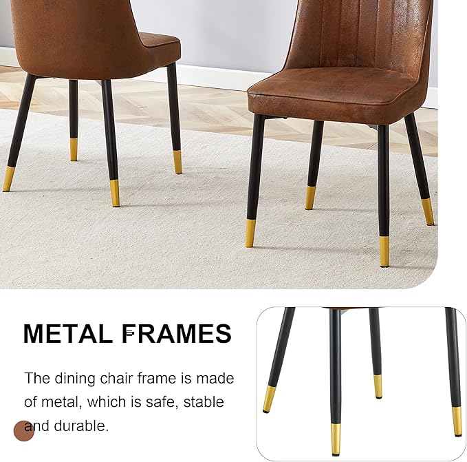 Dinner Chairs Set of 2 Perfect to Match Table Sets, Brown Velvet Upholstered Nice for Kitchen and Dining Room, Office Guest Chairs with Black Metal Legs, Gold Spray Decoration