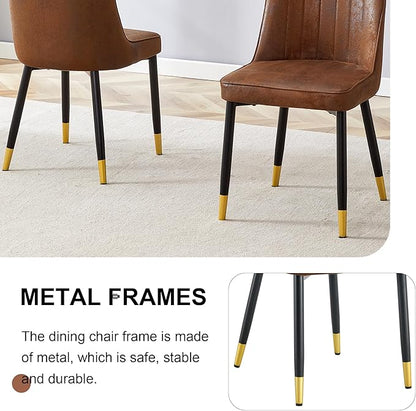 Dinner Chairs Set of 2 Perfect to Match Table Sets, Brown Velvet Upholstered Nice for Kitchen and Dining Room, Office Guest Chairs with Black Metal Legs, Gold Spray Decoration