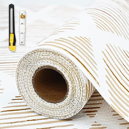 Drawer and Shelf Liner for Kitchen Cabinet,Non-Adhesive Cabinet Liner 24in x 30FT,Waterproof Shelf Paper Non-Slip Mats Cupboard Liners Contact Protect Dresser/Shelves/Table-Brown Stripes