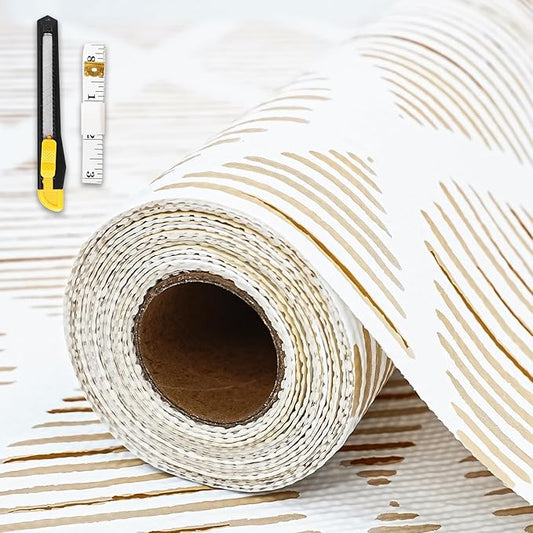 Drawer and Shelf Liner for Kitchen Cabinet,Non-Adhesive Cabinet Liner 12in x 20FT,Waterproof Shelf Paper Non-Slip Mats Cupboard Liners Contact Protect Dresser/Shelves/Table-Brown Stripes