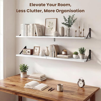 Axeman 20 Inch Floating Shelves | 8 Inch Deep White Wall Shelves Set of 2 | 20''W x 8''D White Wood Shelves for Bathroom Living Room Bedroom Kitchen