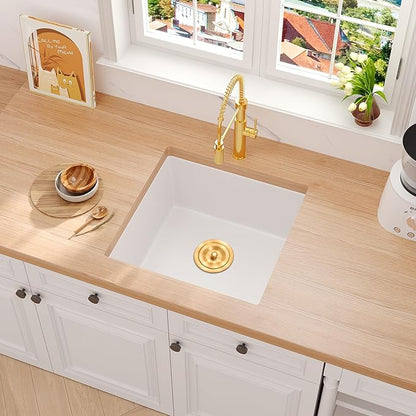 Rhbamoa White Bar Sink 18 Inch,Small Wet Bar Sinks Undermount 18''x18'',9 Inch Depth White Single Bowl Quartz Sinks with Accessories