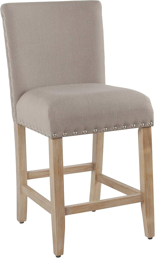 Homepop Home Decor | Backless Nailhead Trim Counter Height Bar Stools | 24 Inch Bar Stools | Decorative Home Furniture (Light Gray