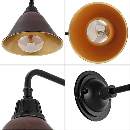 JONATHAN Y 9.63" 1-Light Wood Finish/Copper Farmhouse Outdoor Sconce, Industrial LED Wall Light, Gooseneck Arm Barn Lamp with Metal Bell Shade for Porch, Patio, Kitchen, LED Bulb Included (JYL7612G)