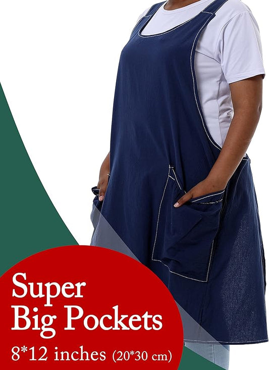 Big Plus Size Aprons for Women with Pockets Cotton Linen Baking Kitchen Cooking