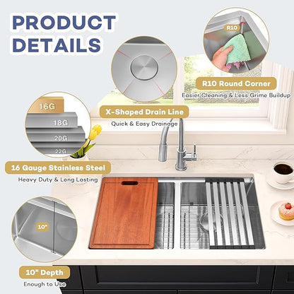 LQS Stainless Steel Sink Double Bowl, 31 Inch Kitchen Sink Undermount, Undermount/Drop In Installation Kitchen Sink 31x18, X-Shaped Drain Line for Quick & Fast Drainage