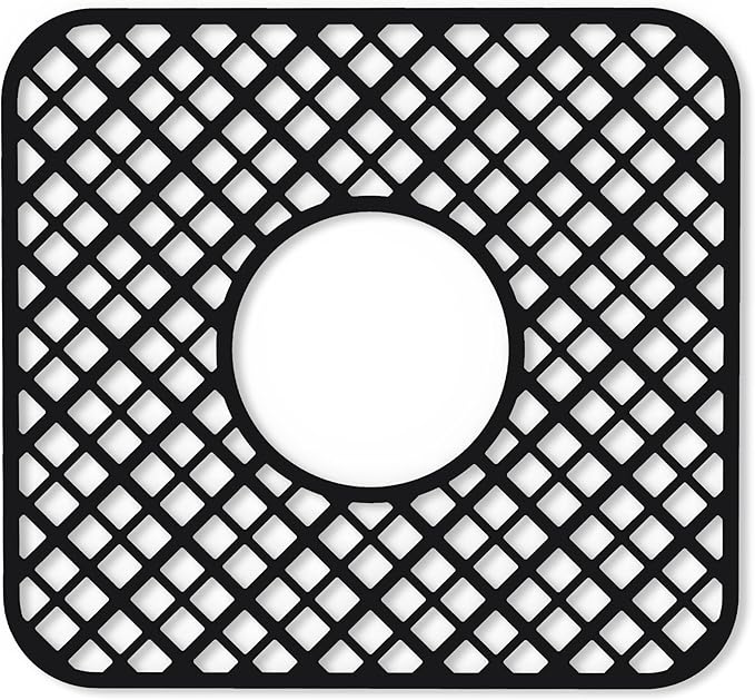 2 Pack Silicone Sink Protector for Kitchen Sink, Trellis Pattern 12 x 11" Sink Grid Mat Silicone Protectors, Center Drain, Black