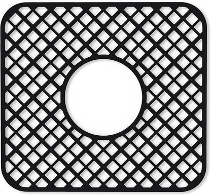 2 Pack Silicone Sink Protector for Kitchen Sink, Trellis Pattern 12 x 11" Sink Grid Mat Silicone Protectors, Center Drain, Black