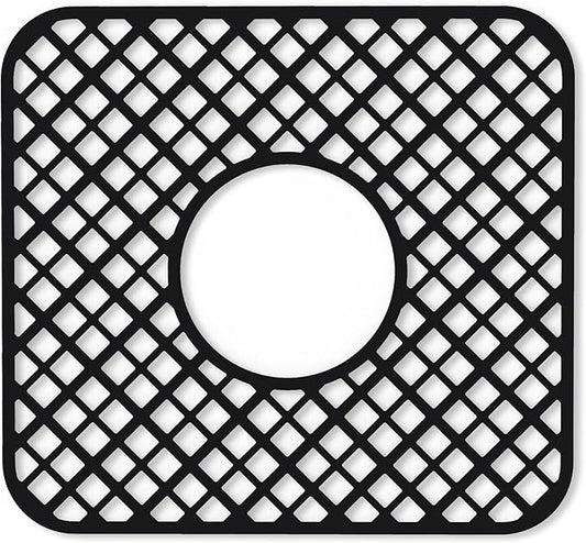 2 Pack Silicone Sink Protector for Kitchen Sink, Trellis Pattern 12 x 11" Sink Grid Mat Silicone Protectors, Center Drain, Black