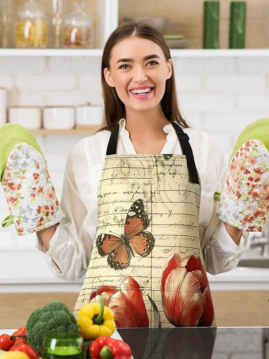 Bencailor 6 Pcs Spring Kitchen Aprons with Pockets Flower Rooster Bee Butterfly Sunflower Summer Aprons Bulk for Women(Classic Color,Butterfly)
