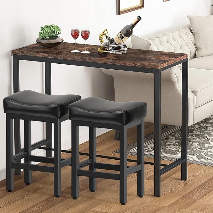 Raynesys Counter Height Bar Stools Set of 3, 24 Inch Barstools for Kitchen Island Counter, Bonded Leather Kitchen Stools with Thick Saddle Seats & Heavy Duty Metal Base, Easy Assembly, Gray/White