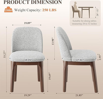 MALOL Wooden Dining Chairs Set of 2, Upholstered Kitchen & Dining Room Chairs with Thickened Wooden Legs, Farmhouse Side Chairs, Light Grey