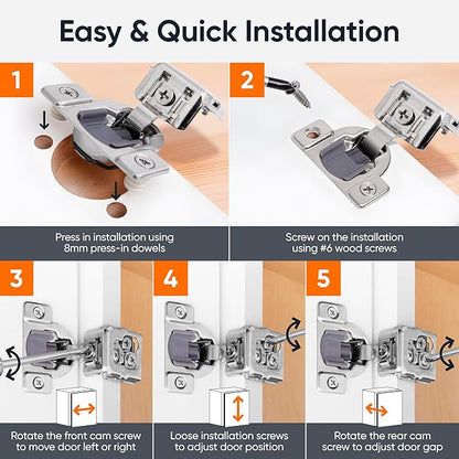 Decobasics 30 Pack Soft Close Cabinet Hinges 1-1/4" Overlay for Kitchen Cabinet Doors, Slow Self-Closing Concealed Hidden Hinges for Face Frame –Stainless Steel, 3-Way Adjustable & Quiet Close Damper
