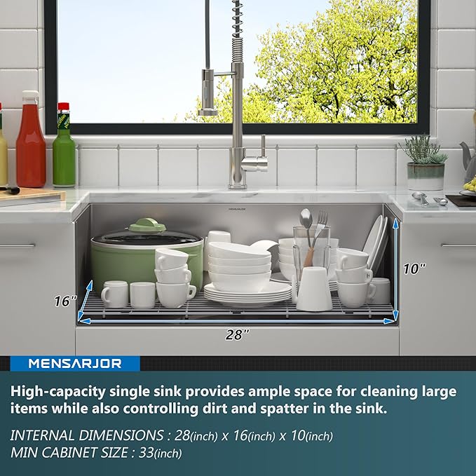 MENSARJOR Undermount Kitchen Sink, 304 Stainless Steel Round Corner Single Bowl Deep Kitchen Sinks, 10-inch Deep Large Bar Sink, 30"X18"Inch