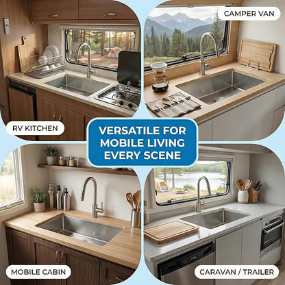 MILOSEN RV Kitchen Sink, 25''×15''×7'' 16 Gauge T304 Stainless Steel Drop-in/Undermount RV Sink, 25 inch Single Bowl Sinks for Caravans/Campervans & Site Cabins, 7 inch Depth Outdoor Trailer Sinks