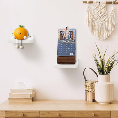 Small Floating Shelf, 4x4 Inch Display Ledges for Wall,Mini Shelves,Rustic Wood Shelf for Bedroom Living Room Bathroom Kitchen (8, Rustic White)