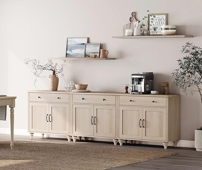 WAMAPT Buffet Cabinet with 6 Doors and 4 Drawers, Large Coffee Bar Table Wood Kitchen Storage Cabinets with Storage Cabinets, Modern Farmhouse Sideboard Credenza for Dining Room, Light Oak, 101 inch