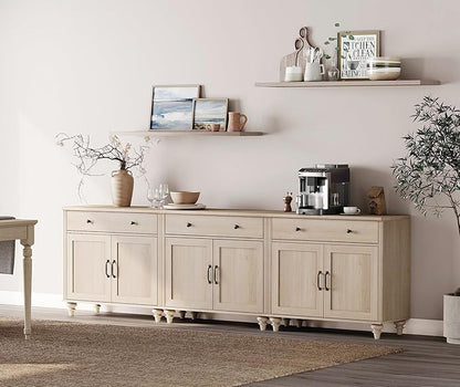 WAMAPT Buffet Cabinet with 6 Doors and 4 Drawers, Large Coffee Bar Table Wood Kitchen Storage Cabinets with Storage Cabinets, Modern Farmhouse Sideboard Credenza for Dining Room, Light Oak, 101 inch
