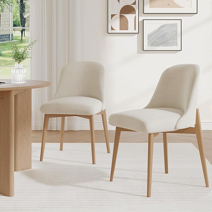 Casaphoria Upholstered Dining Chairs Set of 2, Mid Century Modern Fabric Kitchen Room Chairs with Solid Wood Legs & Comfortable Padded Seat, Ergonomic Side Chairs for Dining Room Living Room, Oak