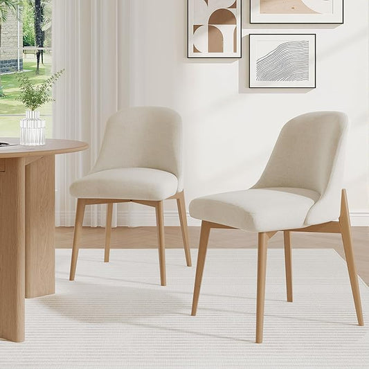 Casaphoria Upholstered Dining Chairs Set of 2, Mid Century Modern Fabric Kitchen Room Chairs with Solid Wood Legs & Comfortable Padded Seat, Ergonomic Side Chairs for Dining Room Living Room, Oak