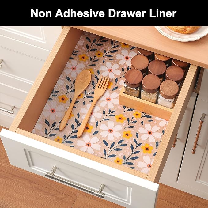 Cooyes Shelf Liner – Premium Non-Adhesive Cabinet & Drawer Liner for Kitchen – Waterproof Shelf Paper with Modern Pattern – Durable EVA Cabinet Mat – Easy to Cut （17.5" W x 360" L）