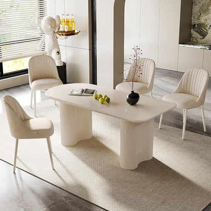 Guyii Dining Table Set with 4 Chairs, Modern Kitchen Table Set, Indoor Dining Table for Kitchen, Bar, Living Room, Breakfast Nook, Small Space, Cream White