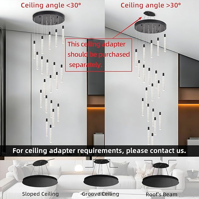 20-Lights Bubble Chandelier for Entryway High Ceiling-157 Height Adjustable Crystal Chandelier,3 Color Temperature Dimmable LED Pendant Light Fixture for Foyer Living Room Staircase,Matte Black