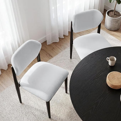 Casaphoria Dining Chairs Set of 2, Solid Black Wood Legs Upholstered Kitchen Chairs, Mid Century Modern Ergonomic Curved Back Accent Chair for Dining Room, Home Office and Vanity, White