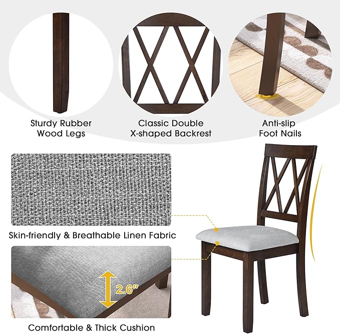 Ball & Cast 3-Piece Farmhouse Kitchen Island Drop Leaf Table-Chair Set, 29.57“/45.67" Folding Table w/ 2pcs Backrest Dining Chairs,Foldable Wooden Breakfast Set for Small Place,Space Saving, Brown