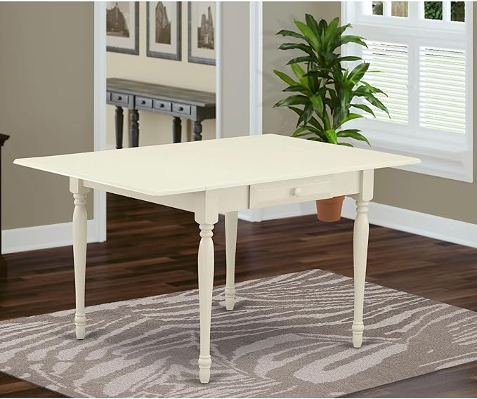 East West Furniture MZT-LWH-T Monza Dining Table - a Rectangle Wooden Table Top with Dropleaf & Stylish Legs, 36x54 Inch, Linen White