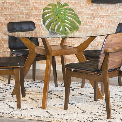 Coaster Home Furnishings - Paxton - Wood & Glass - 48-Inch Round Dining Table with Clear Tempered Glass Top, Angular Legs, Square Shelf - Dining Room & Home Kitchen - Nutmeg - 122180BG