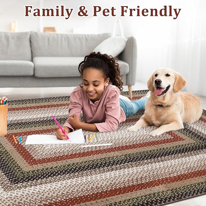 Imitation Braided Collection-Print Washable Area Rug 9 x 12 Rug for Living Room Modern Rugs for Bedroom Large Area Rug Non Slip Throw Rugs Stain Resistant Carpet for Nursery Dining Room 9'x12'