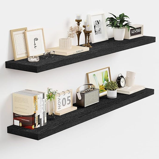 Vivelove 40 Inch Floating Shelves, Deep Wall Shelves with Invisible Brackets, Display Shlf for Bathroom Living Room Kitchen Bedroom Office Farmhouse Home Decor, 40" X 9.3" X 1.5" - Set of 2, Black