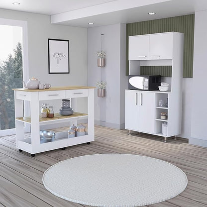 GOWE Nadina 4-Door 2-Drawer 2-Piece Kitchen Set, Kitchen Island and Kitchen Pantry White and Light Oak