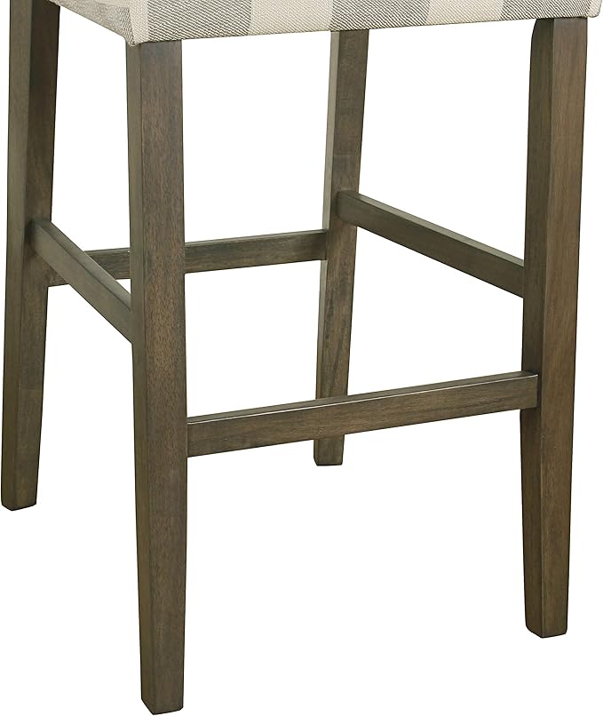 HomePop Parsons Classic Upholstered High Back Curved Top Barstool, 24-inch, Grey Stripe