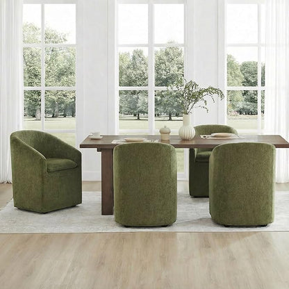 KISLOT Upholstered Dining Chairs Set of 1 with Casters, Modern Side Barrel Armchair with Washable Slipcover & Sturdy Metal Frame for Diningroom Bedroom Livingroom Reading Room, Green Fabric