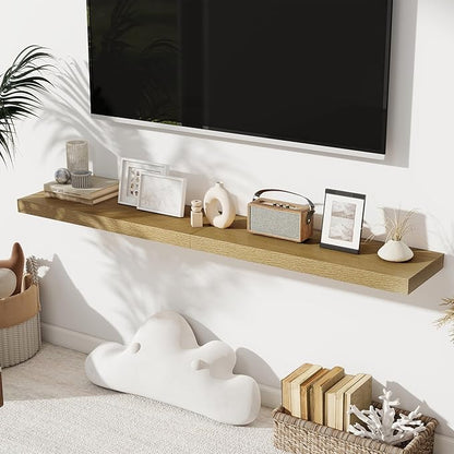 Floating Shelves for Wall, 28 Inch Floating Shelves Set of 2, Wall Mounted Rustic Wood Shelf for Bathroom, Living Room, Bedroom and Kitchen, Hanging Shelf for Storage, Books, Home Decor, Oak
