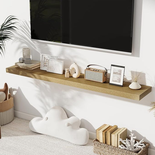 Floating Shelves for Wall, 28 Inch Floating Shelves Set of 2, Wall Mounted Rustic Wood Shelf for Bathroom, Living Room, Bedroom and Kitchen, Hanging Shelf for Storage, Books, Home Decor, Oak