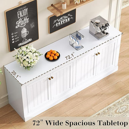 AMERLIFE 72" Farmhouse Sideboard Buffet Cabinet with Barn Doors, Storage Console Table with Adjustable Shelves, Coffee Bar/TV Stand for Living Room, Kitchen, Entryway, White