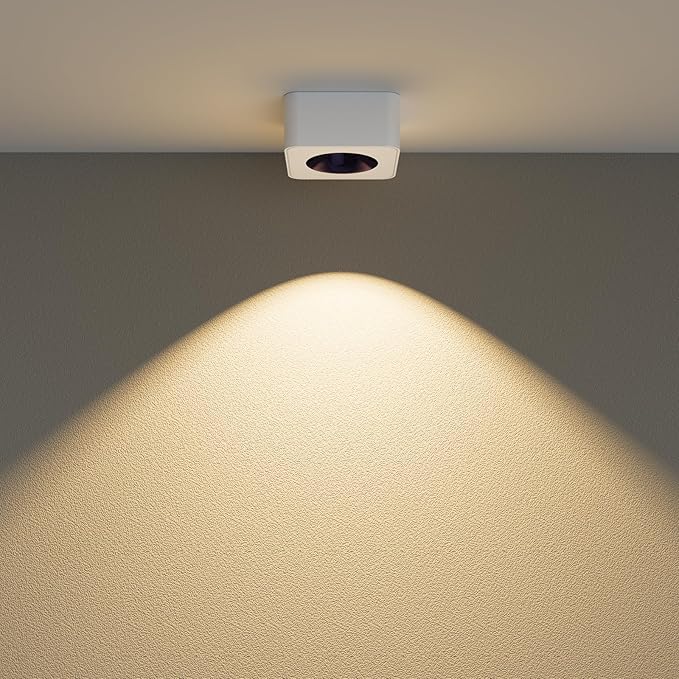 JAYMP Square Modern LED Ceiling Spotlight 3000K Dimmable White Surface Mount Focus Down Light for Living Room Hallway Laundry Room (White, Single Lamp)