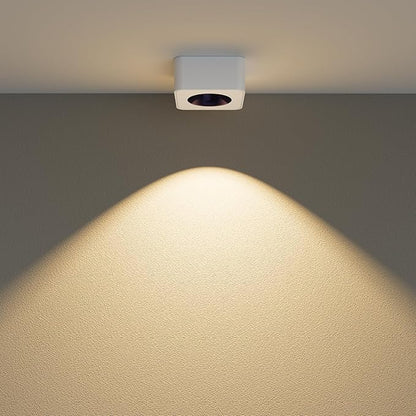 JAYMP Square Modern LED Ceiling Spotlight 3000K Dimmable White Surface Mount Focus Down Light for Living Room Hallway Laundry Room (White, Single Lamp)