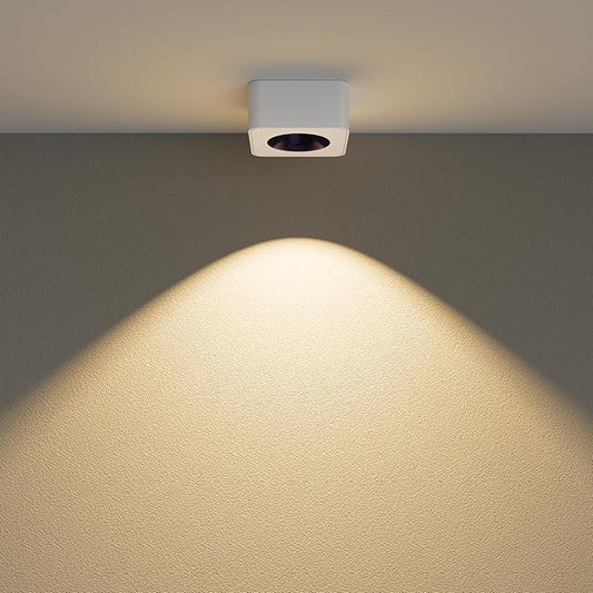 JAYMP Square Modern LED Ceiling Spotlight 3000K Dimmable White Surface Mount Focus Down Light for Living Room Hallway Laundry Room (White, Single Lamp)