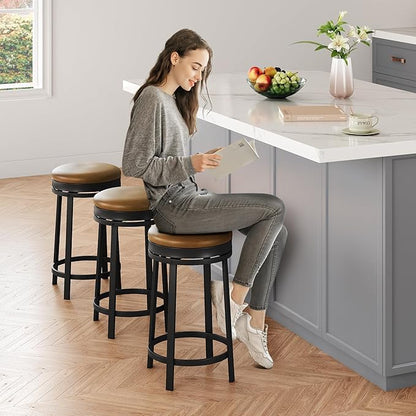 GAOMON 24 inch Swivel Bar Stools Set of 4, Counter Height Barstool with Footrest and PU Leather Upholstery, Metal Frame, Kitchen Barstools for Kitchen Island, Home Bar, Brown