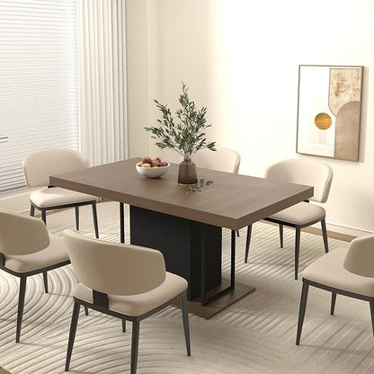 63" - 79" Extendable Dining Room Table, Expandable Kitchen Table for 6 to 10 People, Modern Wood Conference Table, Large Farmhouse Dining Table(Brown & Black)