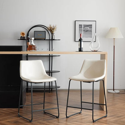 Harper & Bright Designs Vintage Style 24-Inch Armless Industrial Faux Leather Counter Stool with Metal Legs and Footrest for Kitchen Island, Cafe, Pub, Bar Counter, Cream and Black(Set of 2)