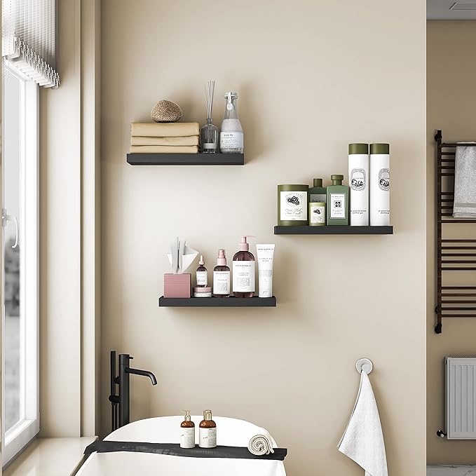 GREENDEW Floating Shelves Invisible Wall Mounted Set of 2, Retro Hanging Wall Decor Shelf 16 x 9 for Living Room, Bedroom, Bathroom, Kitchen (Black)